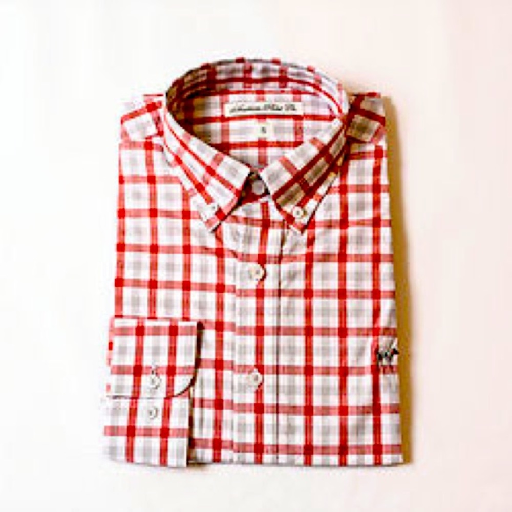 Southern Point Button Down in Crimson, Grey and White size medium